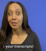Haben against a blue background talking about transcripts