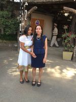 Helen and Haben standing outside Lucy Restaurant.