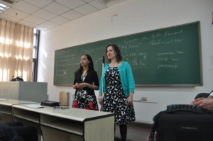 Haben and Tai speak in front of class at Renmin University School of Law