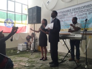 Haben standing and speaking at Mekelle University event.