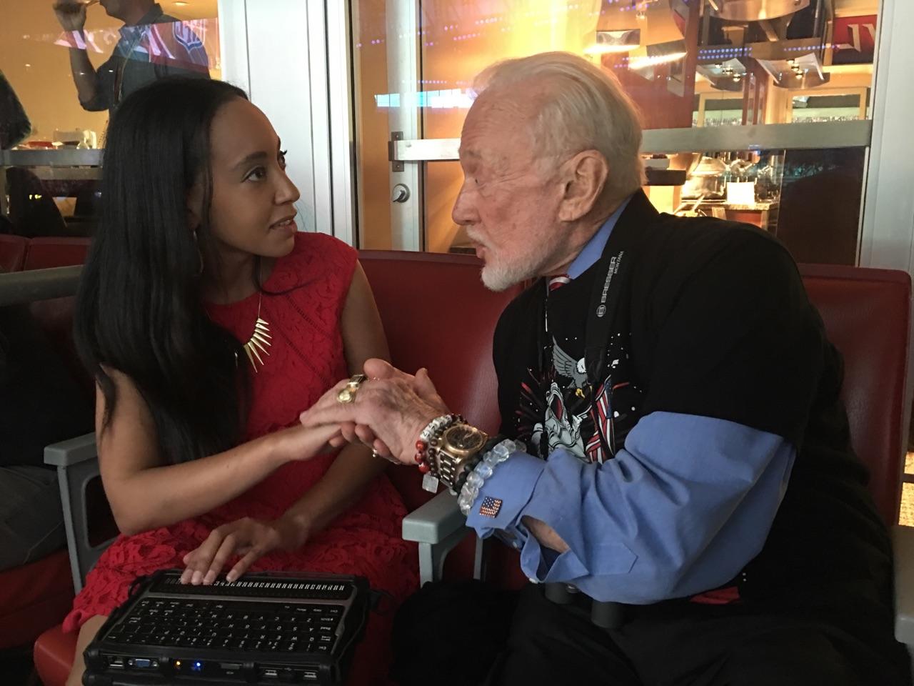Haben speaking with Buzz Aldrin at Super Bowl LI