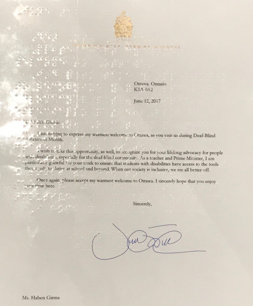 Justin Trudeau Letter with Braille