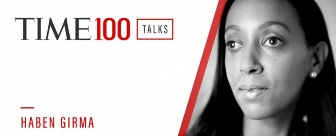 On the left is text that says, "TIME 100 Talks. Haben Girma, disability rights lawyer." On the right is a portrait of Haben